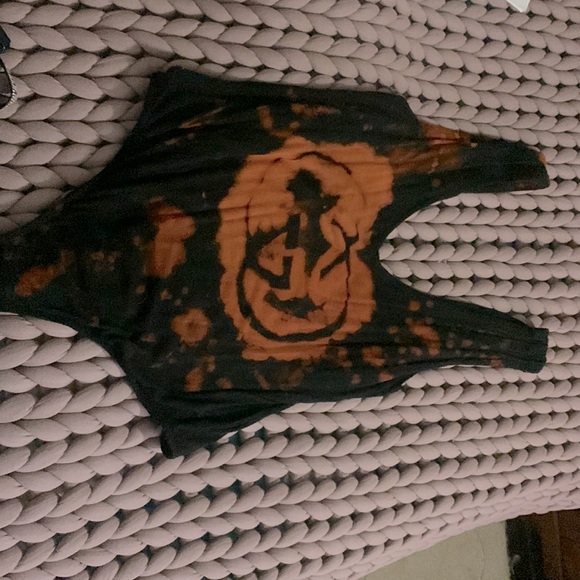 BLACK AND BURNT ORANGE BODYSUIT CUSTOM SIZE M VERY SOFT COTTON STRETCHY DEEPV - Picture 1 of 2